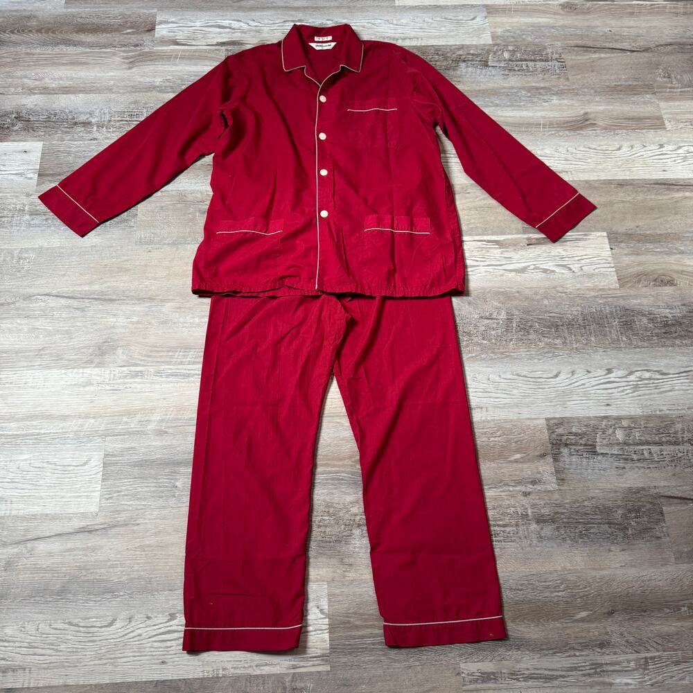 Vintage 80s Pierre Cardin Pajama Set Red Piping Button Front Sleepwear Mens L